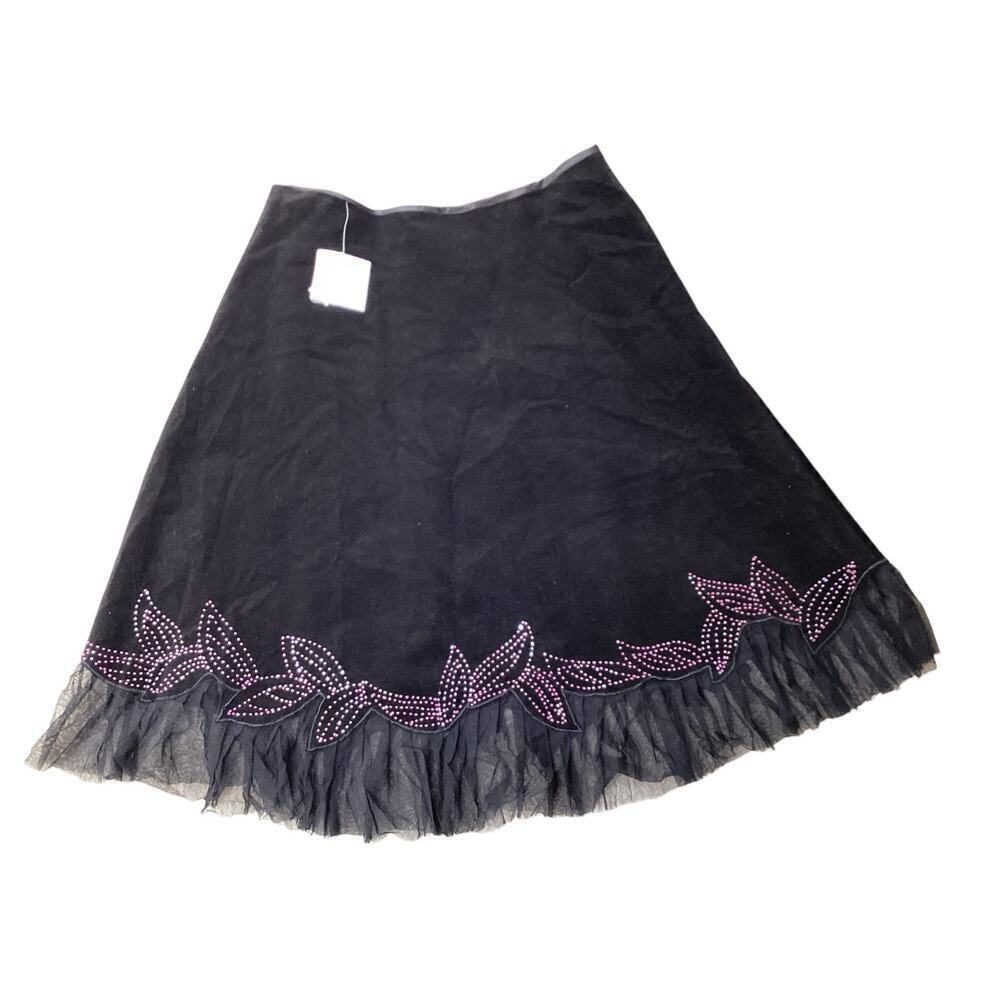 Basil & Maude black corduroy sequin beaded floral embelishment size 12